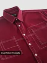 Maroon Dual Pocket Contrast Stitch Shirt
