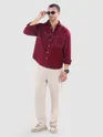 Maroon Dual Pocket Contrast Stitch Shirt