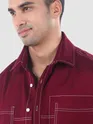 Maroon Dual Pocket Contrast Stitch Shirt