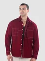 Maroon Dual Pocket Contrast Stitch Shirt