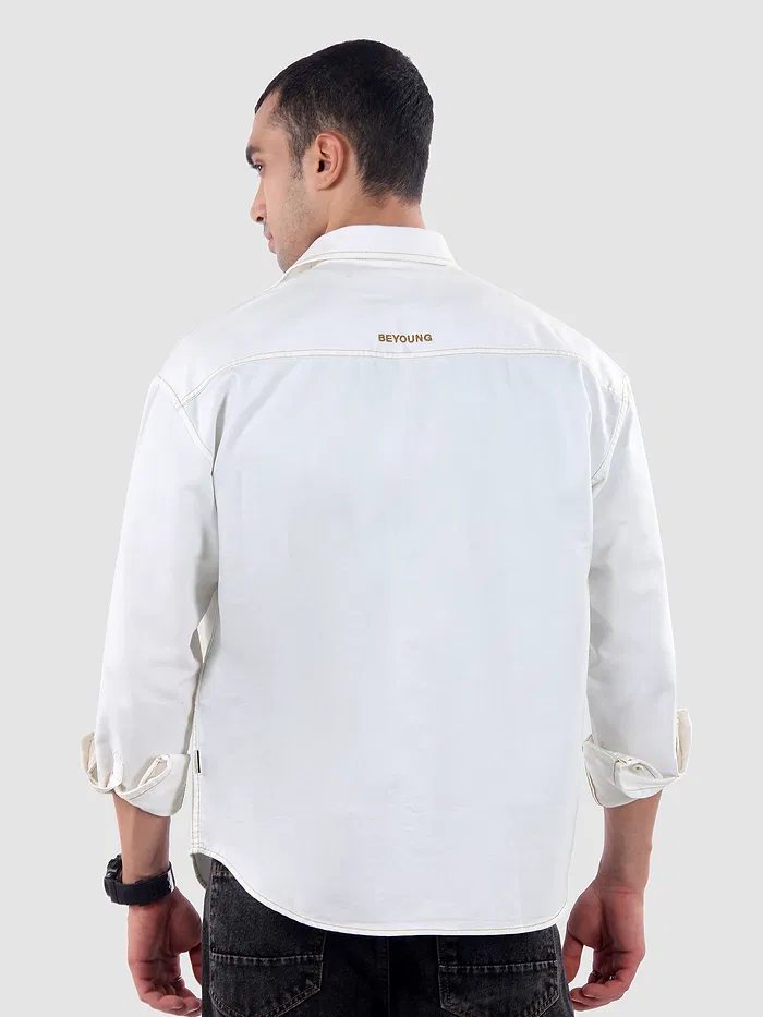 White Dual Pocket Contrast Stitch Shirt