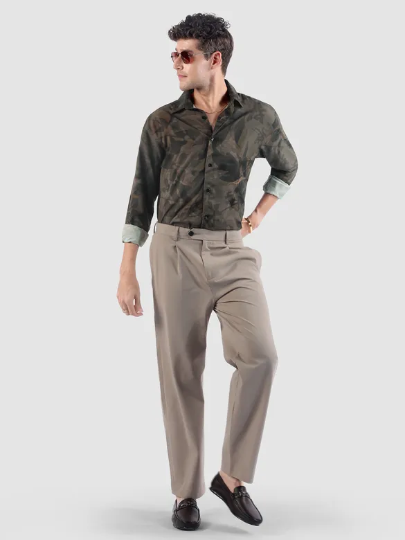 Brown Tropical Printed Viscose Shirt