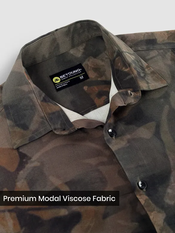 Brown Tropical Printed Viscose Shirt