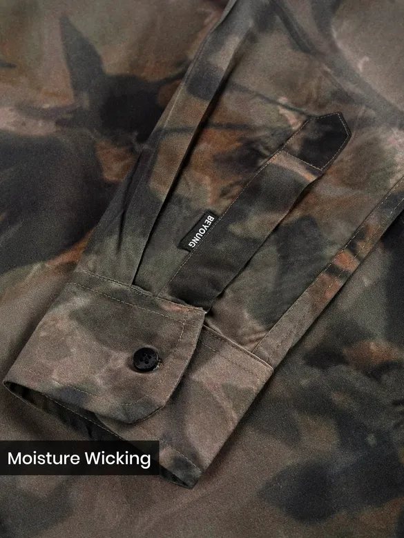 Brown Tropical Printed Viscose Shirt