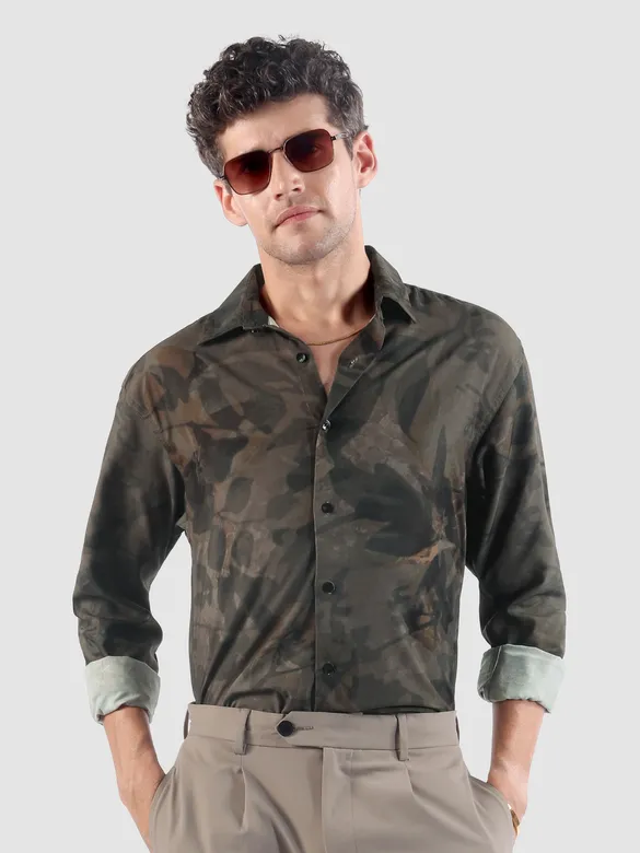 Brown Tropical Printed Viscose Shirt