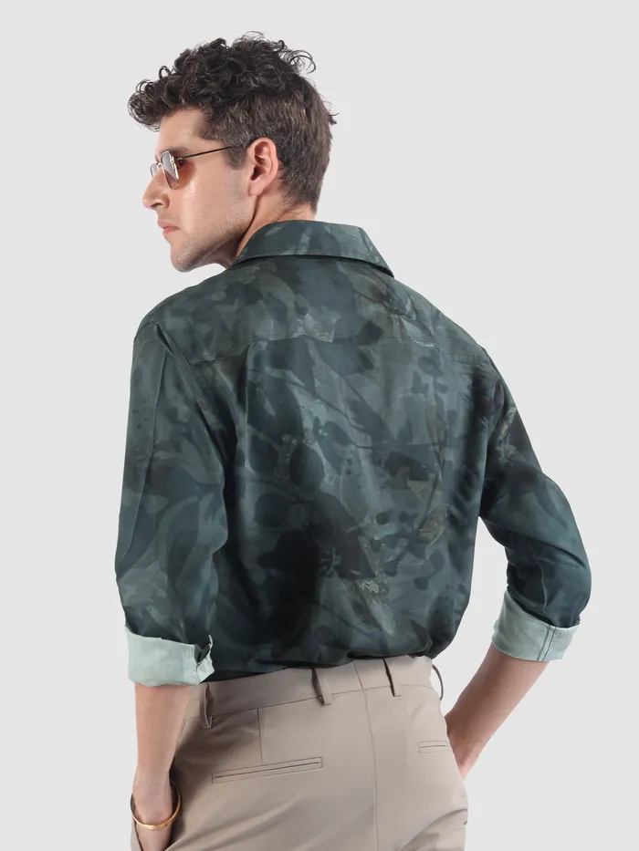 Grey Tropical Printed Viscose Shirt