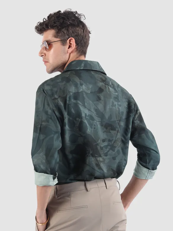 Grey Tropical Printed Viscose Shirt
