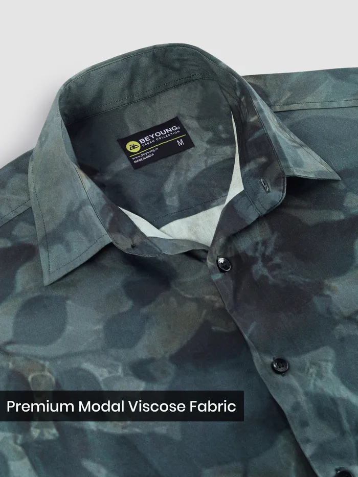Grey Tropical Printed Viscose Shirt