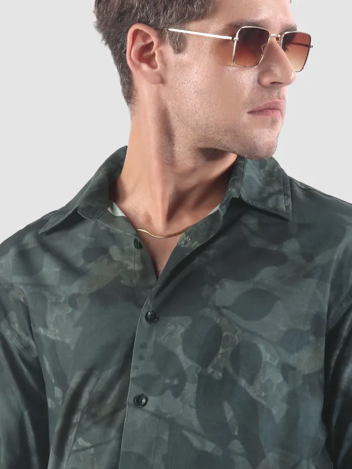 Grey Tropical Printed Viscose Shirt