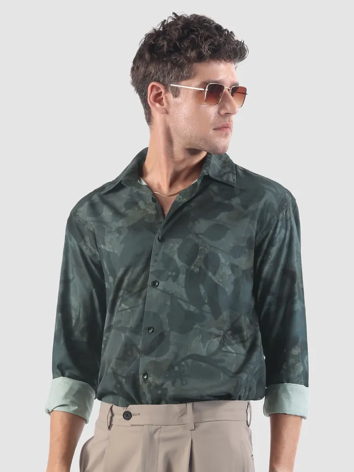 Grey Tropical Printed Viscose Shirt