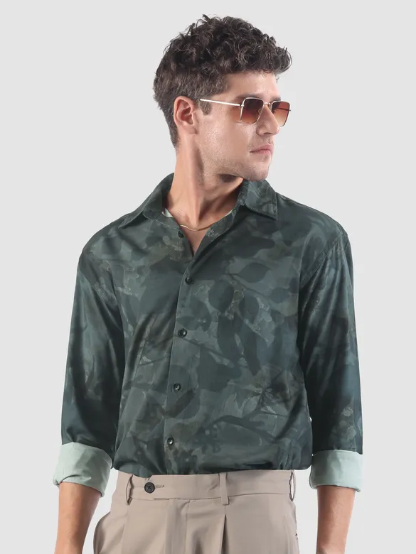 Grey Tropical Printed Viscose Shirt