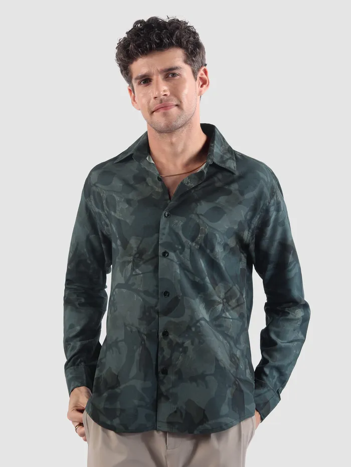 Grey Tropical Printed Viscose Shirt