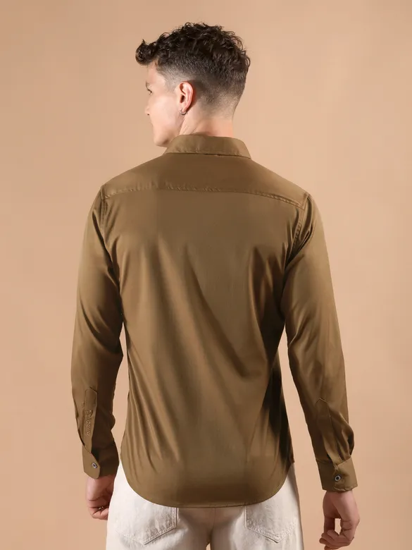 Brown Smooth Fit Solid Shirt