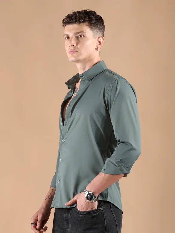 Stone Grey Smooth Fit Solid Shirt