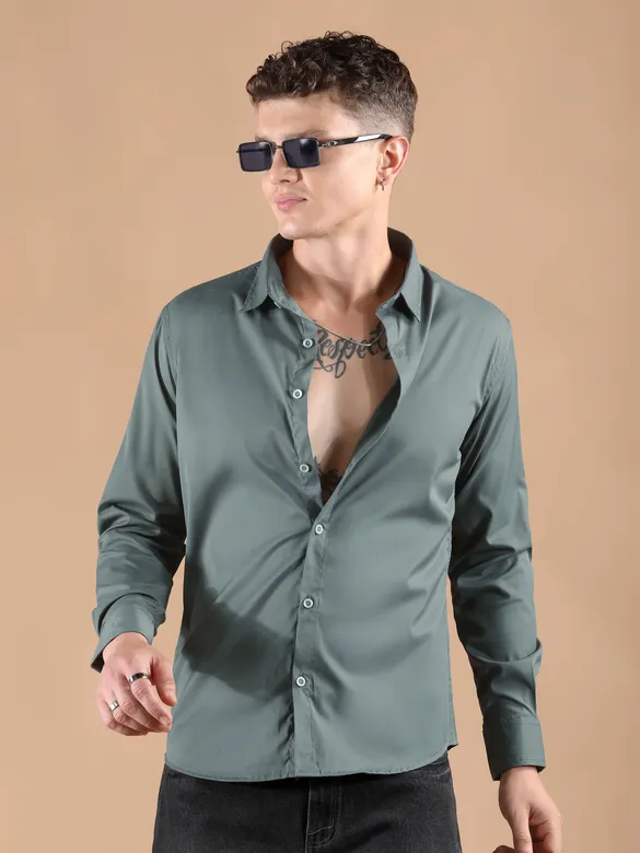 Stone Grey Smooth Fit Solid Shirt