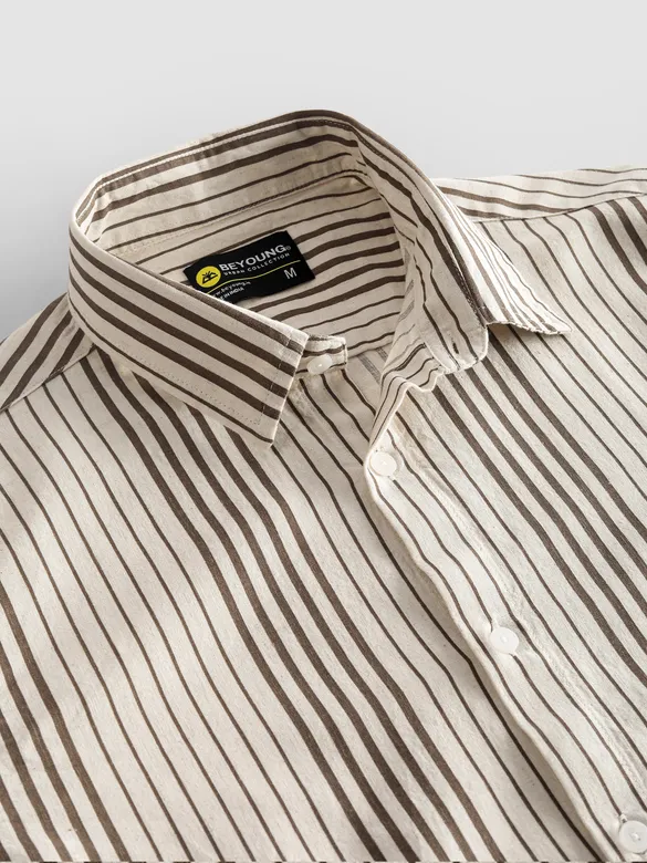 Brown Cotton Stripe Shirt
