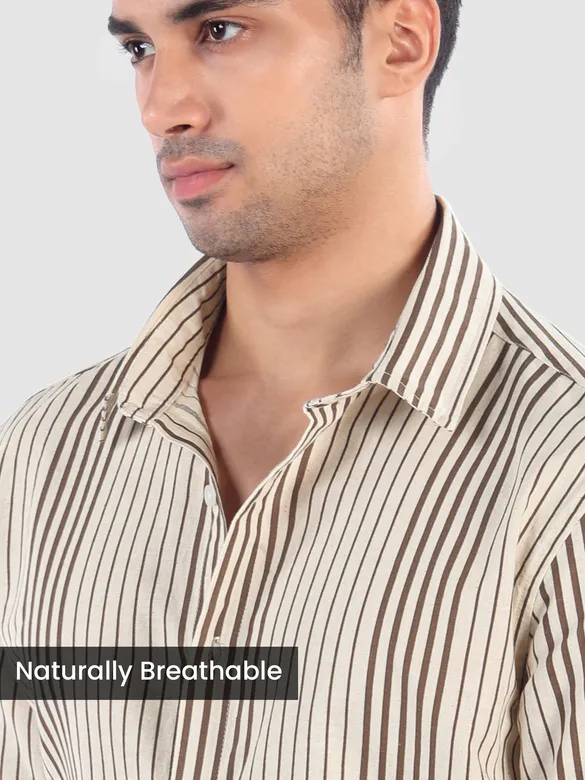 Brown Cotton Stripe Shirt