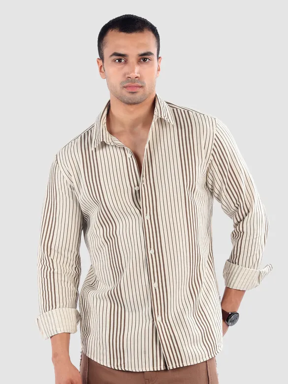 Brown Cotton Stripe Shirt