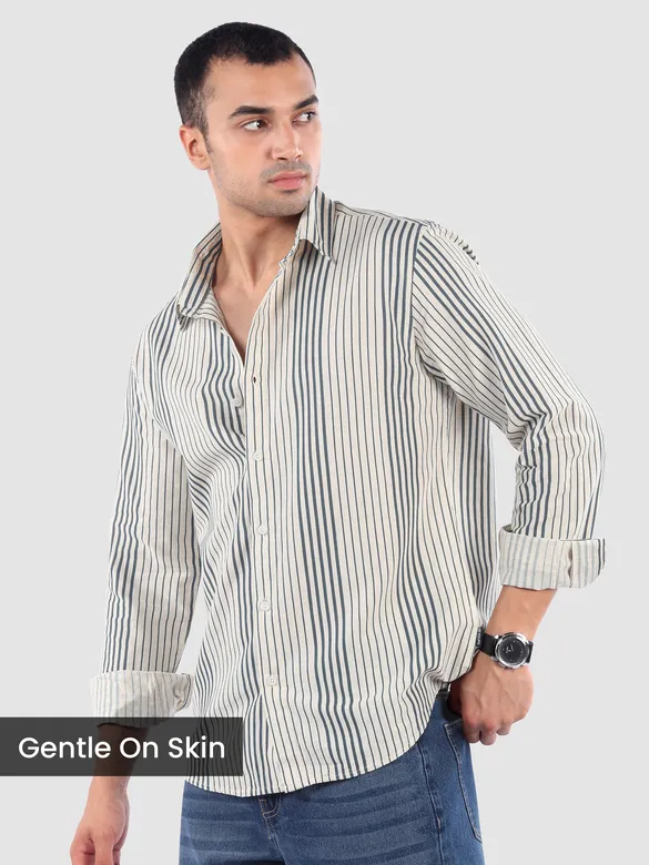 Navy Cotton Stripe Shirt
