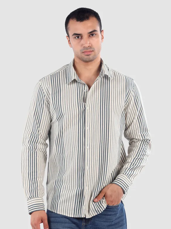 Navy Cotton Stripe Shirt