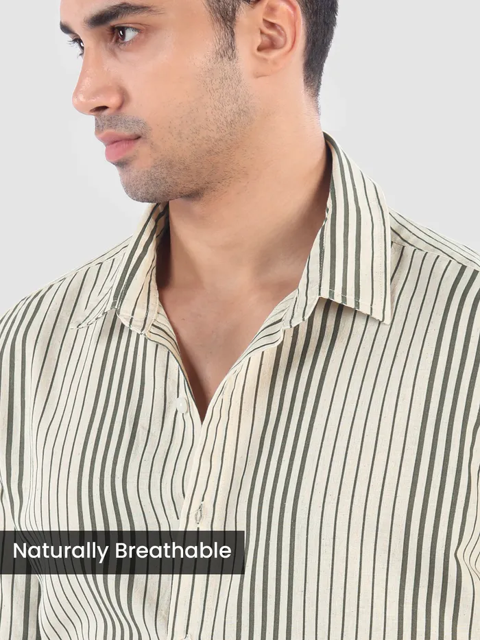 Olive Cotton Stripe Shirt
