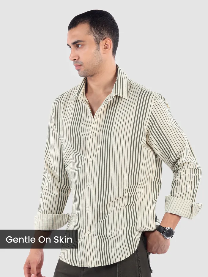 Olive Cotton Stripe Shirt