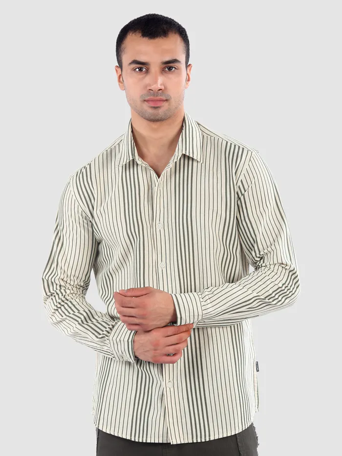 Olive Cotton Stripe Shirt
