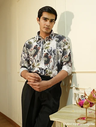 Cream Abstract Tropical Print Shirt