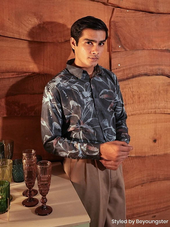Dark Grey Bold Flower Print Shirt