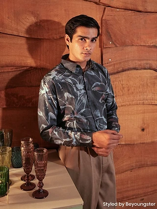 Dark Grey Bold Flower Print Shirt