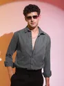 Dark Grey Stripe Button Down Collar Shirt