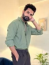 Dark Sage Green Stripe Button Down Collar Shirt