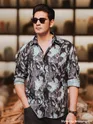 Grey Abstract Tropical Print Shirt