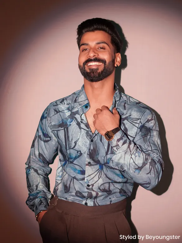 Light Grey Bold Flower Print Shirt