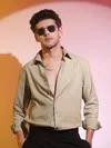Sand Brown Stripe Button Down Collar Shirt