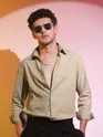 Sand Brown Stripe Button Down Collar Shirt