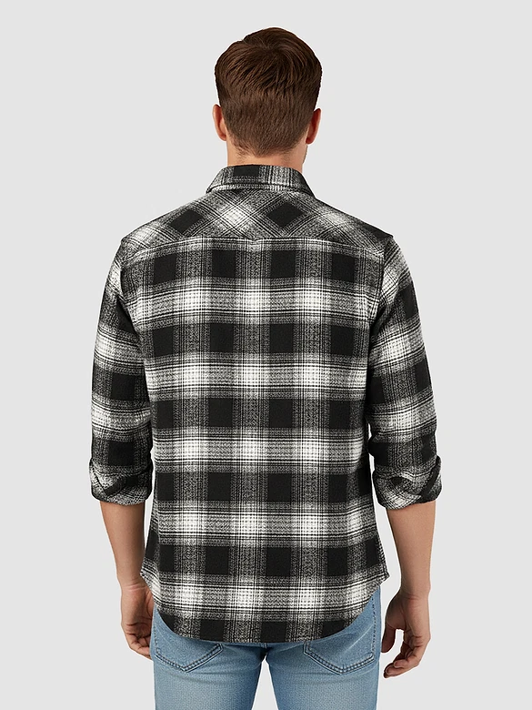 Black Recycled Checked Flannel Shirt