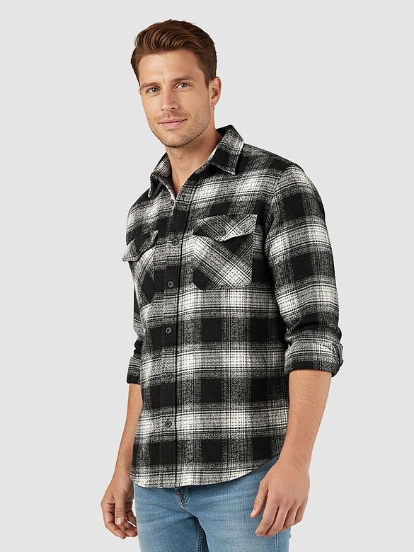Black Recycled Checked Flannel Shirt