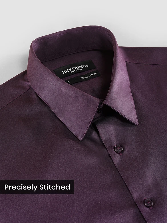Dark Wine Double Cuff Satin Shirt