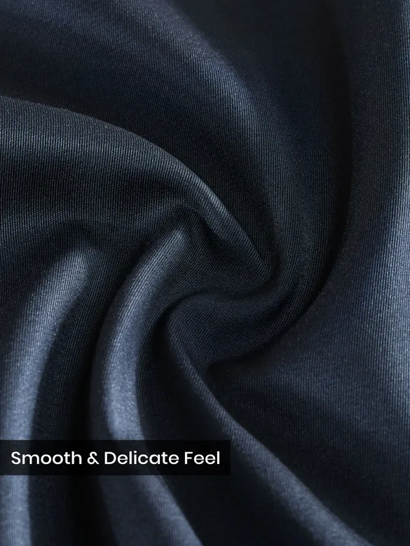 Navy Double Cuff Satin Shirt