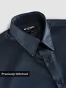 Navy Double Cuff Satin Shirt