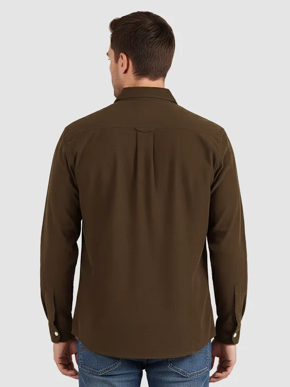 Brown Solid Corduroy Shirt