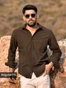 Brown Solid Corduroy Shirt