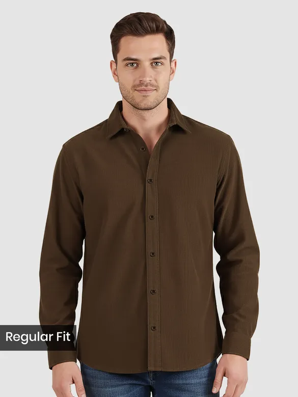 Brown Solid Corduroy Shirt
