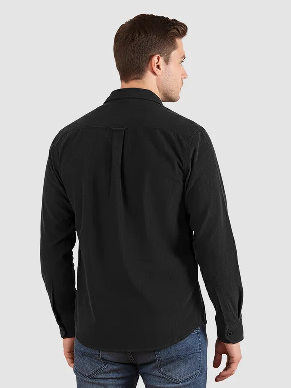 Dark Grey Solid Corduroy Shirt