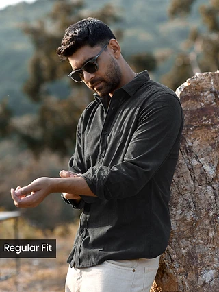 Dark Grey Solid Corduroy Shirt