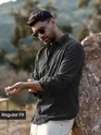 Dark Grey Solid Corduroy Shirt
