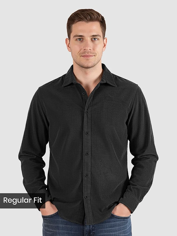 Dark Grey Solid Corduroy Shirt