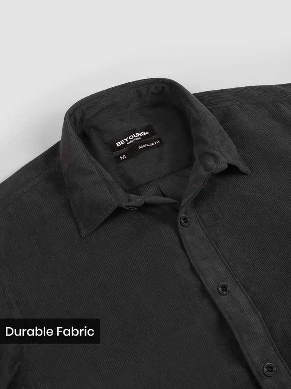 Dark Grey Solid Corduroy Shirt