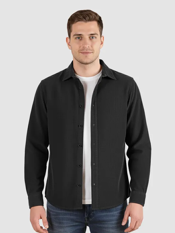 Dark Grey Solid Corduroy Shirt